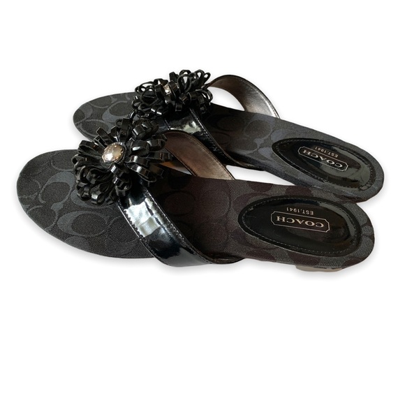 Coach “Skye” Black Low Wedge Sandal Flip Flops Sz 8.5B - Picture 6 of 11